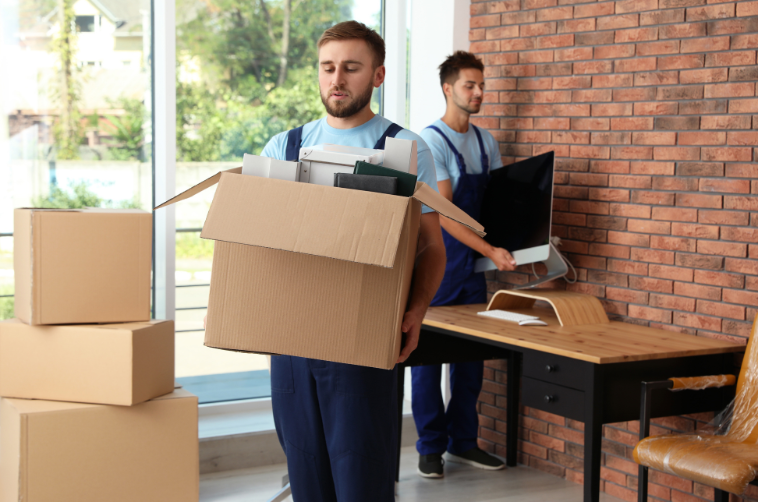 Moving boxes in a modern office