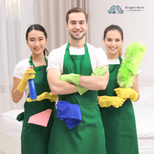 Cleaning team ready for work.